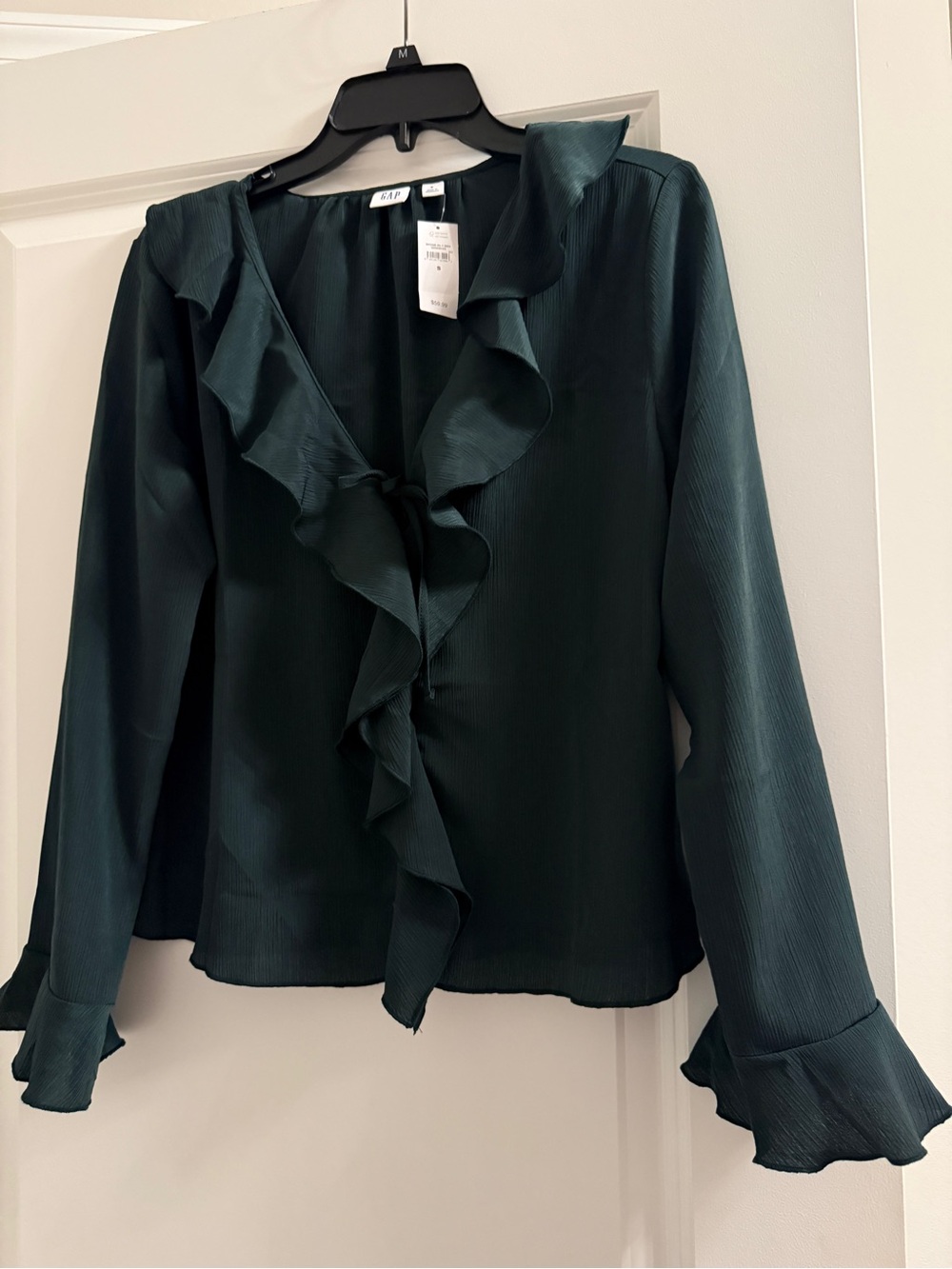 GAP Deep Green Ruffle V-Neck Blouse